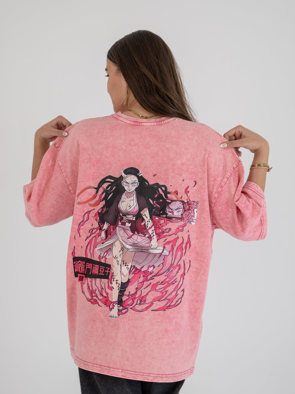Kamado Nezuko pink acid washed tee