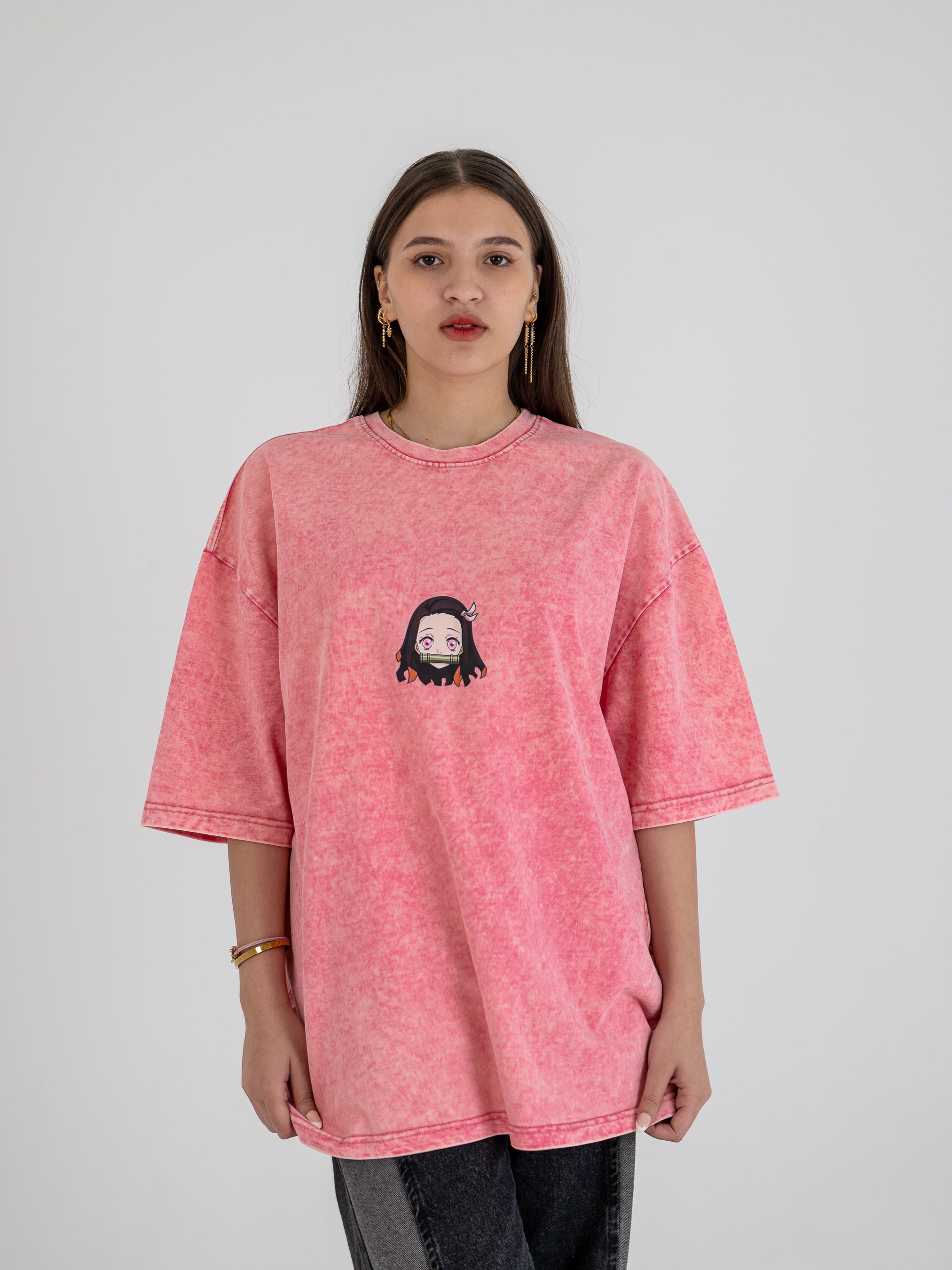 Kamado Nezuko pink acid washed tee
