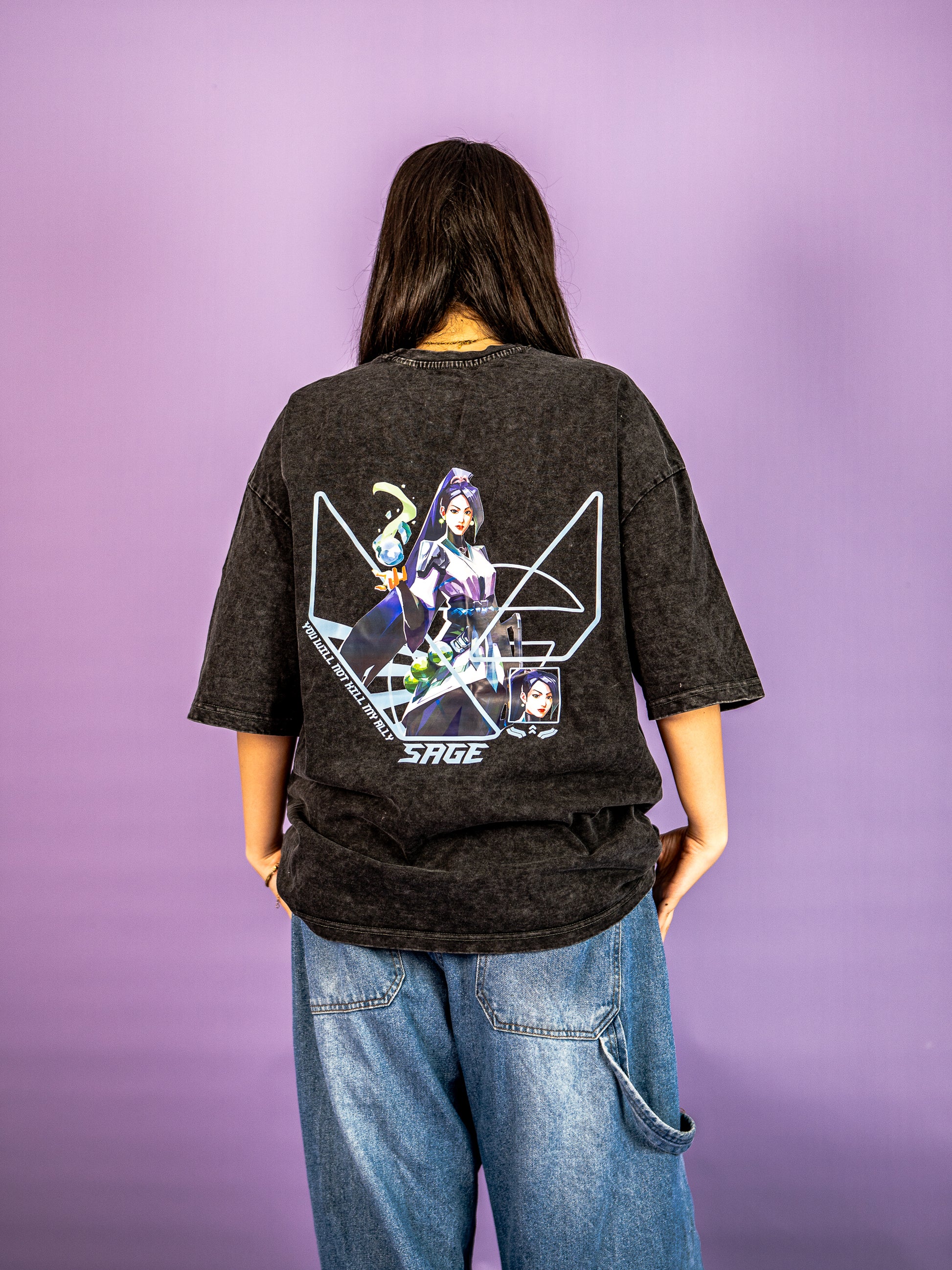 Sage Valorant Agent acid washed oversized tee