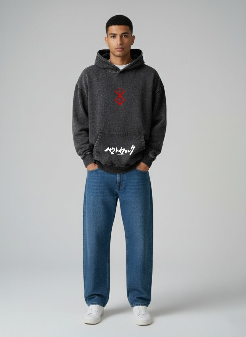 Berserk Guts Oversized Acid-Washed Hoodie