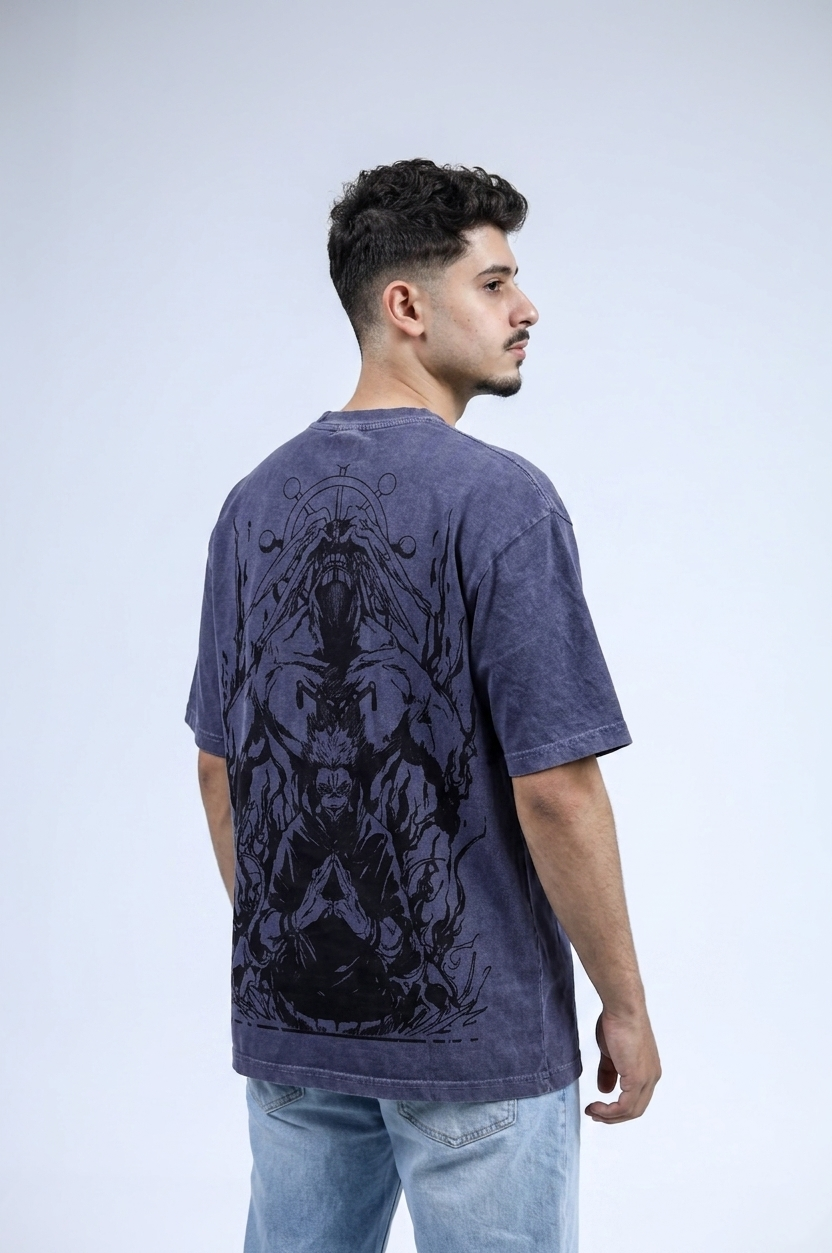 Sukuna Blue Acid washed oversized Tee