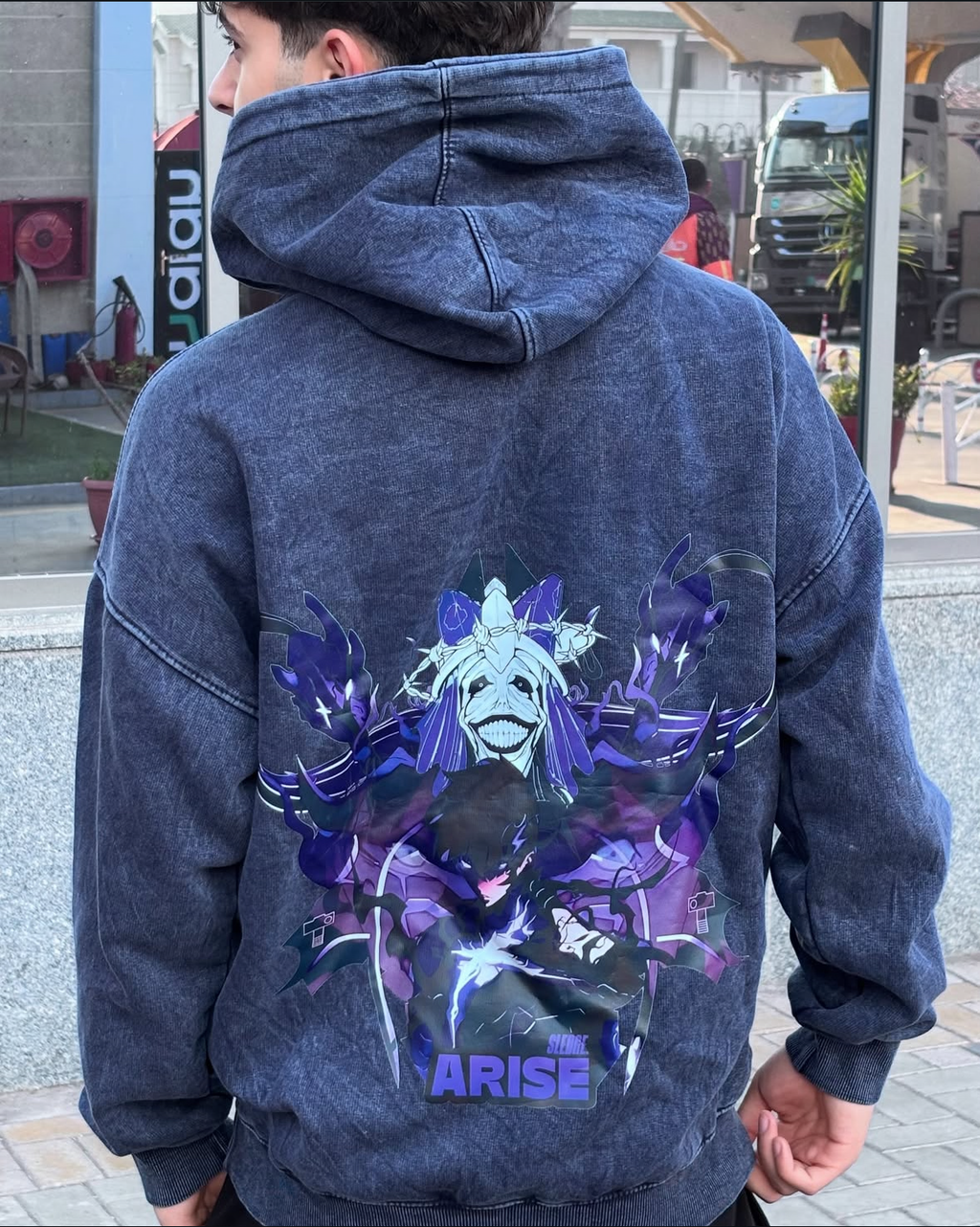 Solo Leveling Blue Acid washed hoodie