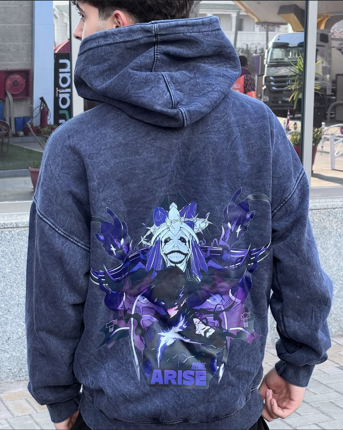 Solo Leveling Blue Acid washed hoodie